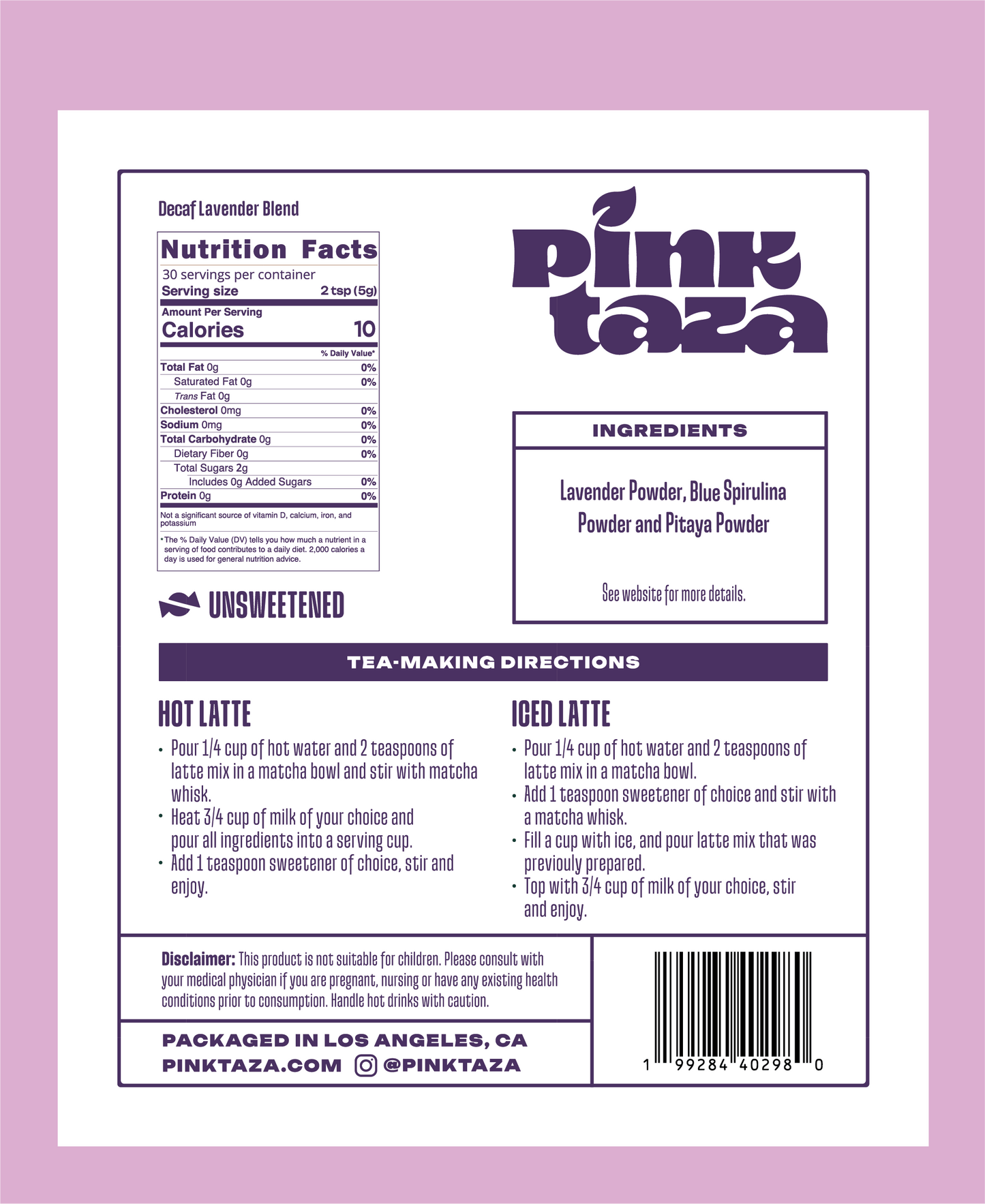 Lavender (DECAF) Tea Powder - Caffeine Free 150 g